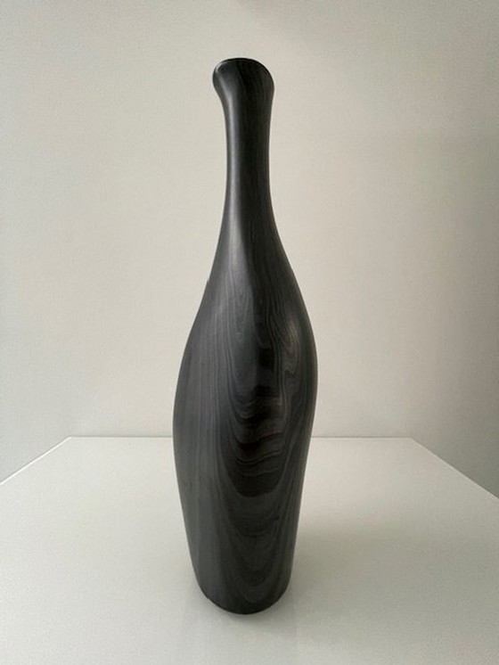 Image 1 of Unique Conical Ceramic Vase, Matte Gray Black Nerf Motif