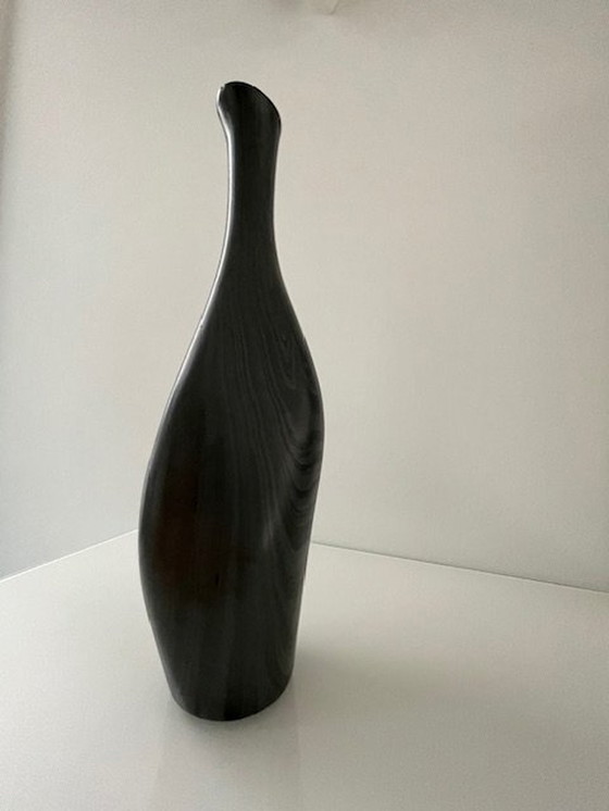 Image 1 of Unique Conical Ceramic Vase, Matte Gray Black Nerf Motif