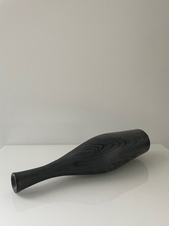 Image 1 of Unique Conical Ceramic Vase, Matte Gray Black Nerf Motif