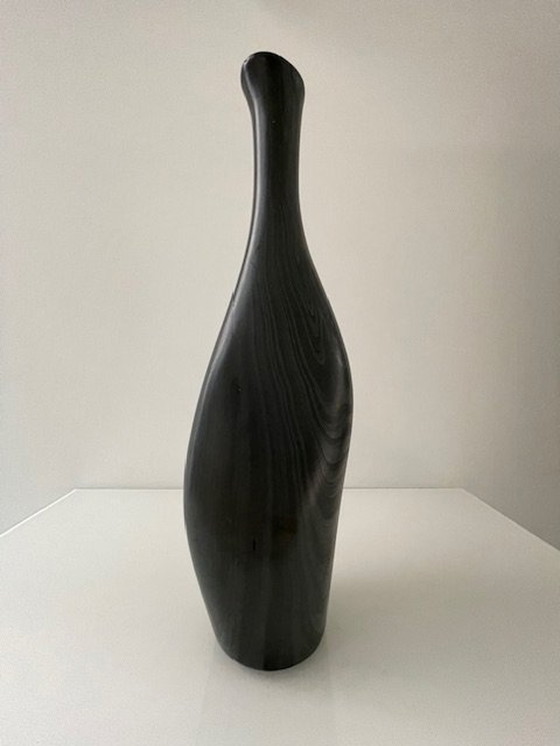 Image 1 of Unique Conical Ceramic Vase, Matte Gray Black Nerf Motif