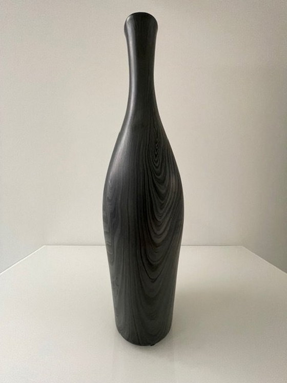 Image 1 of Unique Conical Ceramic Vase, Matte Gray Black Nerf Motif