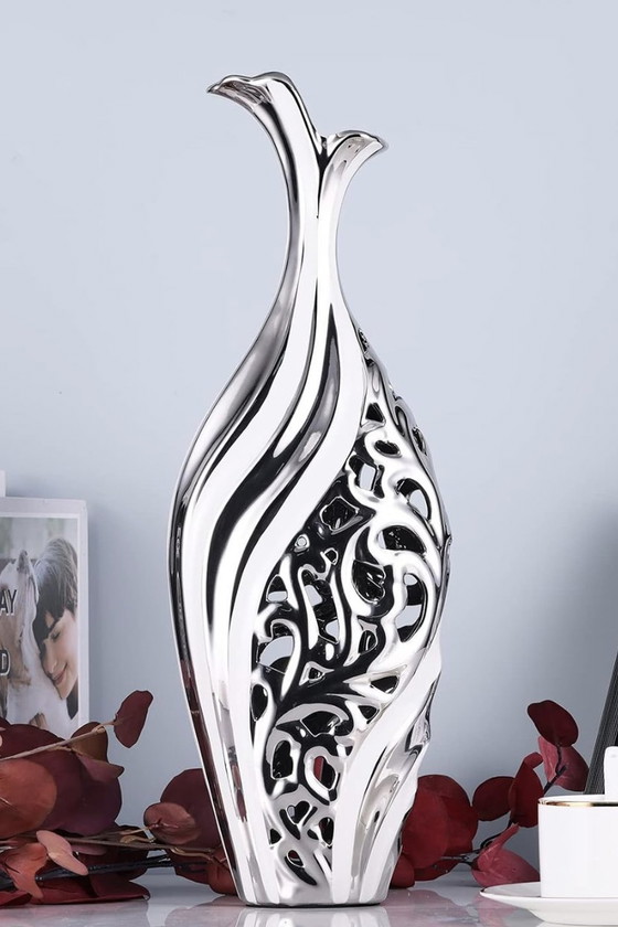 Image 1 of Silver Ceramic Vase