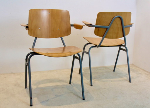 Set of Stackable Plywood CAR ‘305-Chairs’ with Armrest by Kho Liang Ie & J. Ruigrok, 1957