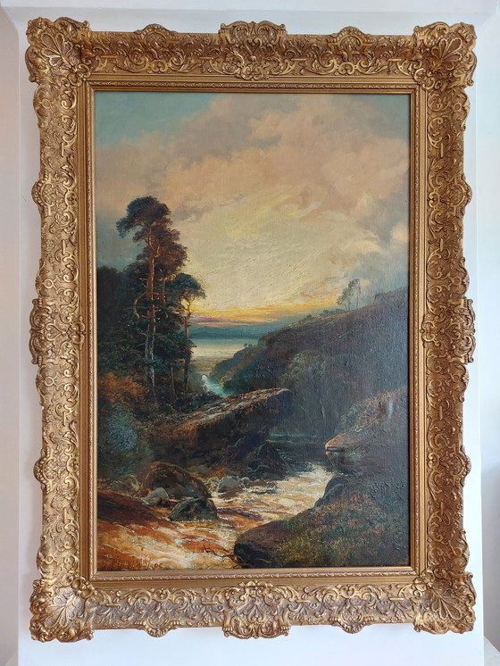 Image 1 of Clarence Henry Roe - Vue d'un ruisseau des Highlands écossais le soir.