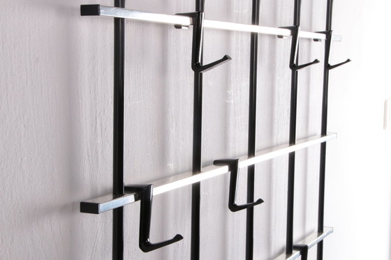 Image 1 of Vintage chrome color aluminum wall coat rack 1950s