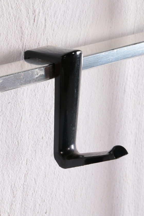 Image 1 of Vintage chrome color aluminum wall coat rack 1950s