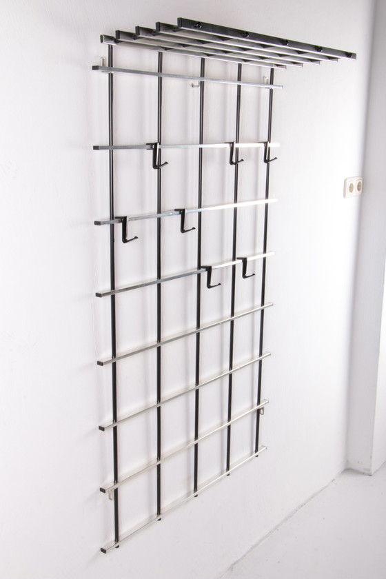 Image 1 of Vintage chrome color aluminum wall coat rack 1950s