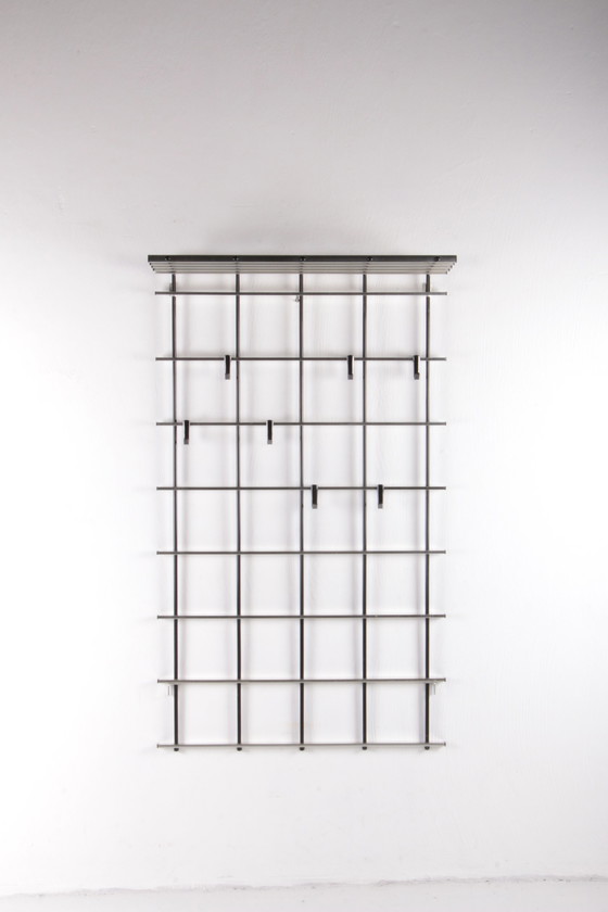 Image 1 of Vintage chrome color aluminum wall coat rack 1950s