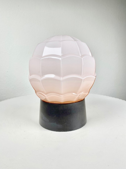 Vintage Dutch Thabur Artichoke Art Deco Ceiling Lamp In Light Pink / Rose / Peach Opaline Glass