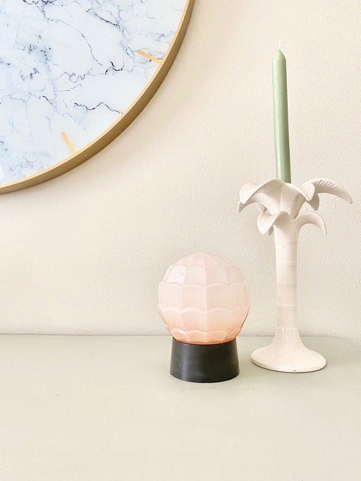 Vintage Dutch Thabur Artichoke Art Deco Ceiling Lamp In Light Pink / Rose / Peach Opaline Glass