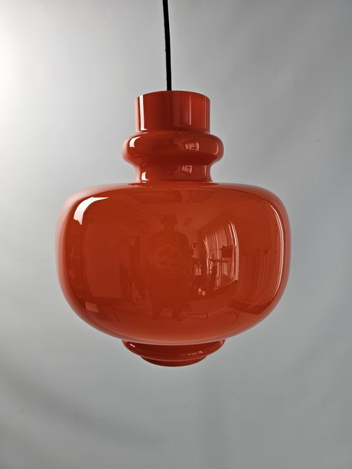 Mid - Century Space Age orange glass pendant lamp by Hans-Agne Jakobsson for Staff Leuchten, 1970s