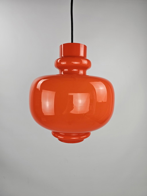 Mid - Century Space Age orange glass pendant lamp by Hans-Agne Jakobsson for Staff Leuchten, 1970s