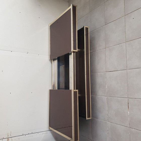 Image 1 of Tavolino vintage con doppio piano in metallo dorato e acciaio inossidabile lucidato di Roche Bobois, 1970