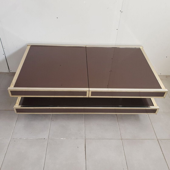 Image 1 of Tavolino vintage con doppio piano in metallo dorato e acciaio inossidabile lucidato di Roche Bobois, 1970