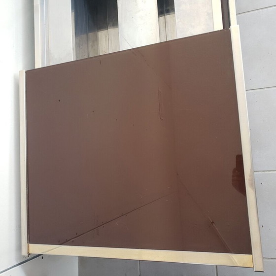 Image 1 of Tavolino vintage con doppio piano in metallo dorato e acciaio inossidabile lucidato di Roche Bobois, 1970