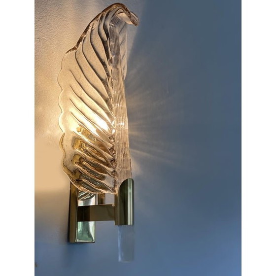 Image 1 of Set Of Two Mid-Century Modern Gray Leaf Murano Glass Wall Sconce