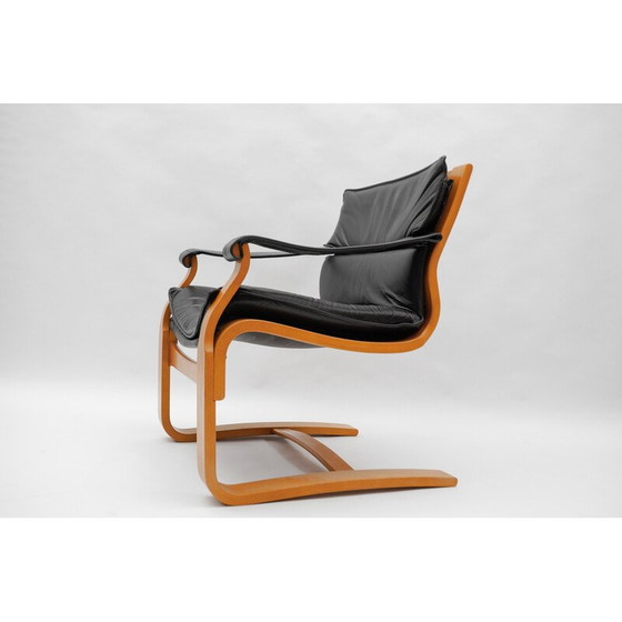 Image 1 of Coppia di poltrone vintage in legno e pelle di Åke Fribytter per Nelo Kroken, Svezia 1960