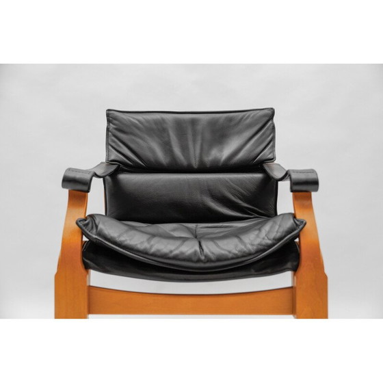 Image 1 of Coppia di poltrone vintage in legno e pelle di Åke Fribytter per Nelo Kroken, Svezia 1960