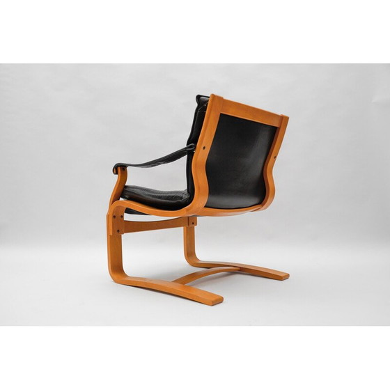 Image 1 of Coppia di poltrone vintage in legno e pelle di Åke Fribytter per Nelo Kroken, Svezia 1960