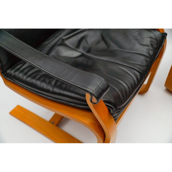 Image 1 of Coppia di poltrone vintage in legno e pelle di Åke Fribytter per Nelo Kroken, Svezia 1960