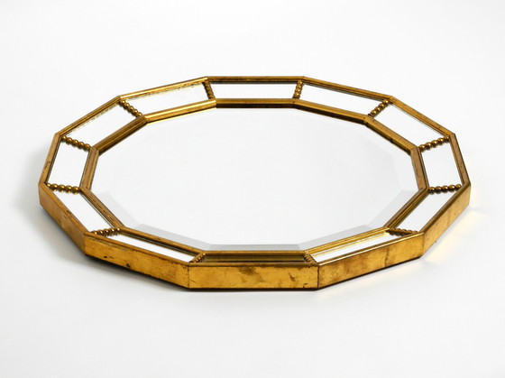 Image 1 of Beautiful Italian 12 sided gold-plated wall mirror with facet cut from the 1960s