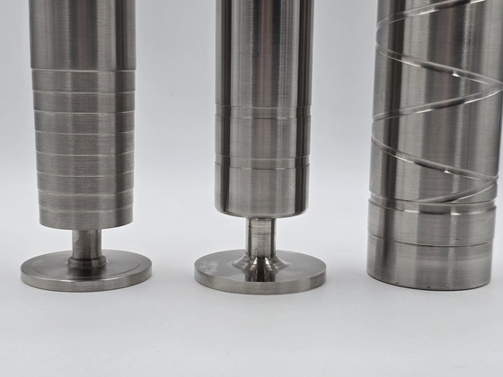 Image 1 of 3 Industrial Cylinder Vases Of Stainless Steel