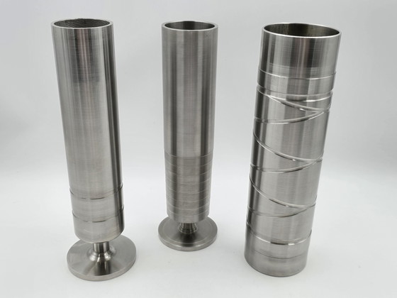 Image 1 of 3 Industrial Cylinder Vases Of Stainless Steel