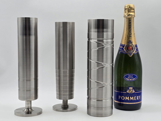 Image 1 of 3 Industrial Cylinder Vases Of Stainless Steel