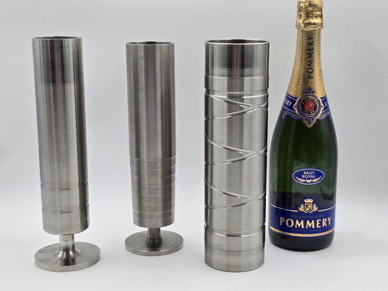 Image 1 of 3 Industrial Cylinder Vases Of Stainless Steel