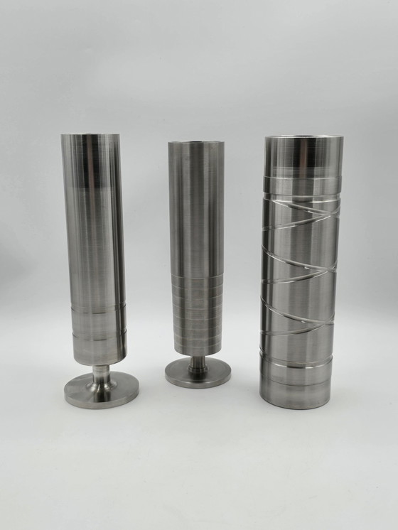 Image 1 of 3 Industrial Cylinder Vases Of Stainless Steel