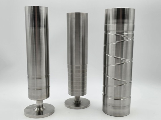 Image 1 of 3 Industrial Cylinder Vases Of Stainless Steel