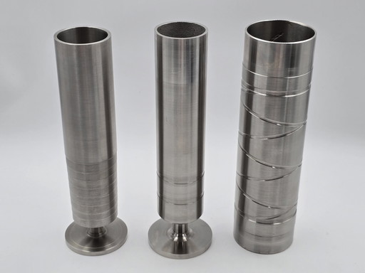 3 Industrial Cylinder Vases Of Stainless Steel