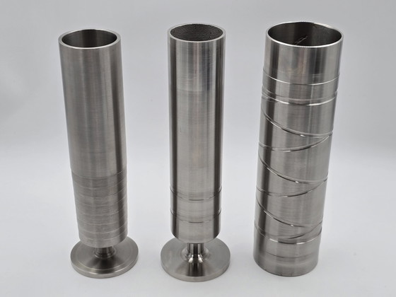 Image 1 of 3 Industrial Cylinder Vases Of Stainless Steel