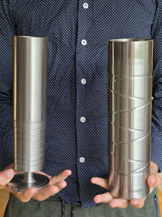 Image 1 of 3 Industrial Cylinder Vases Of Stainless Steel