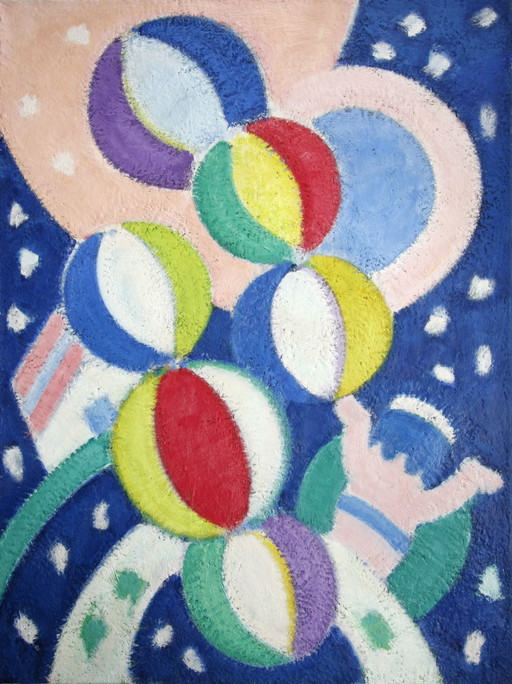 Jan Gregoor - Ballons au-dessus d'une statue de jardin