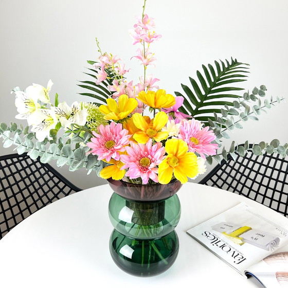 Image 1 of Cloudnola Bubble Flip Vase Large Pink and Green Glass