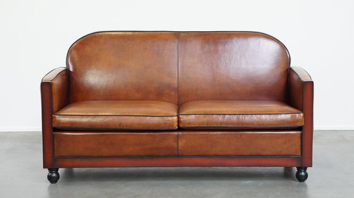 2 X Sheep Leather Art Deco Armchair And Sofa