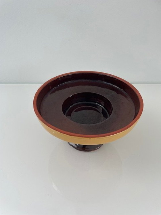 Image 1 of Portacandele vintage/retrò con piede, smalto marrone ocra