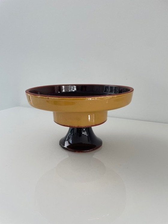 Image 1 of Portacandele vintage/retrò con piede, smalto marrone ocra