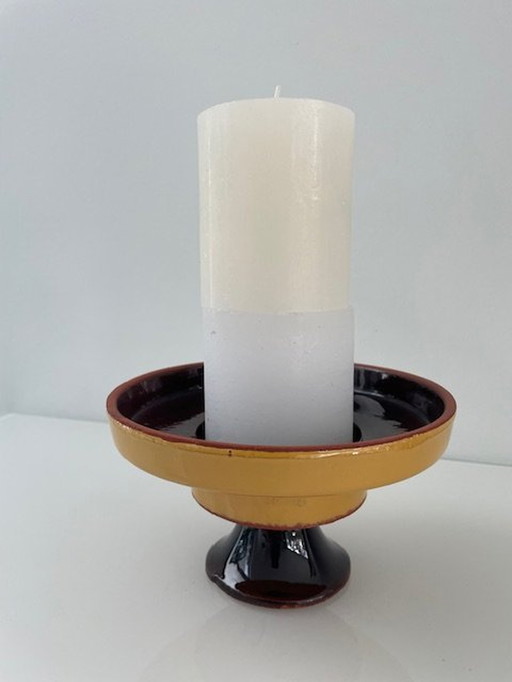 Vintage/Retro Candle Stand On Foot Ochre-Brown Glaze