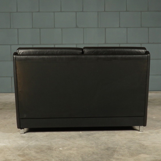 Image 1 of Set Midcentury Black Leather Sofas - 1960s