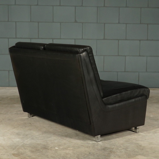 Image 1 of Set Midcentury Black Leather Sofas - 1960s