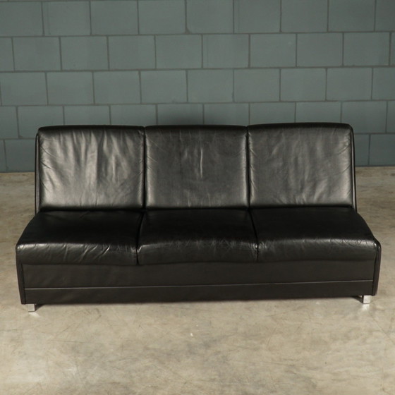 Image 1 of Set Midcentury Black Leather Sofas - 1960s