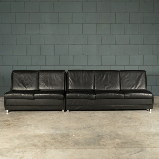 Set Midcentury Black Leather Sofas - 1960s