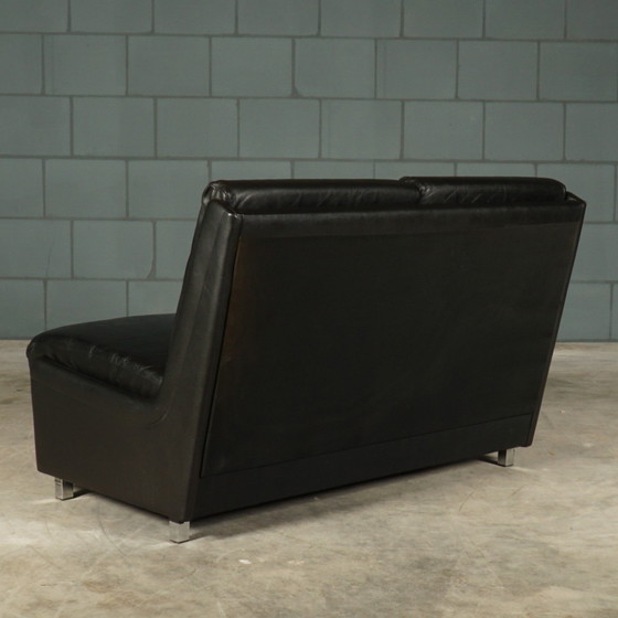 Image 1 of Set Midcentury Black Leather Sofas - 1960s