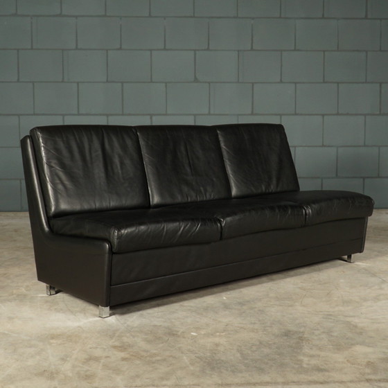 Image 1 of Set Midcentury Black Leather Sofas - 1960s