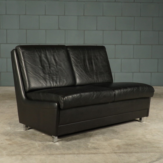 Image 1 of Set Midcentury Black Leather Sofas - 1960s