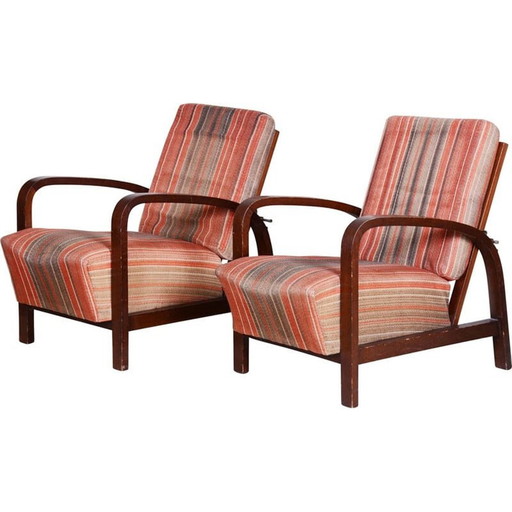 Pair of vintage salmon Art Deco armchairs, 1930s