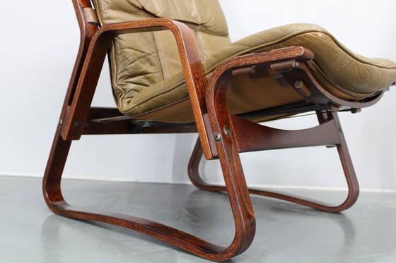 Image 1 of 1970S Pair Of Bentwood & Buffalo Leather Lounge Chairs By Giske Carlsen For Kleppe, Norway