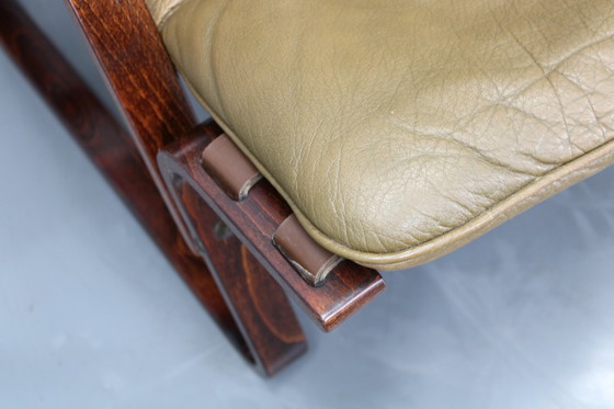 Image 1 of 1970S Pair Of Bentwood & Buffalo Leather Lounge Chairs By Giske Carlsen For Kleppe, Norway